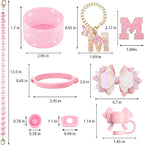 9PCS Pink for Stanley Cup Accessories Set Bling Initials Bow Charms for Stanley - Image 3