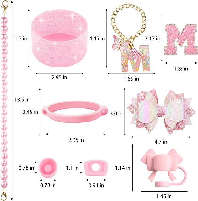 9PCS Pink for Stanley Cup Accessories Set Bling Initials Bow Charms for Stanley - Image 3