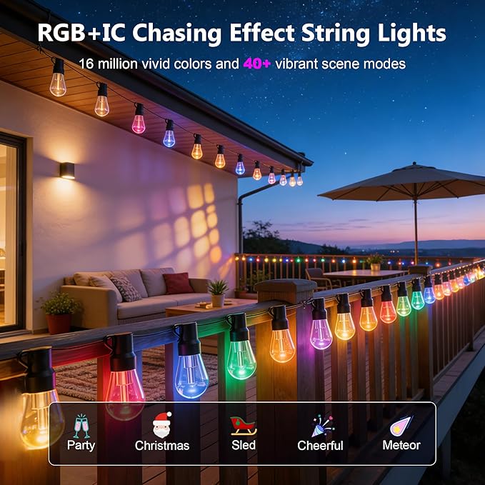 Beizelte Outdoor String Lights, 300FT RGB+IC Outside Light Dimmable - Image 3