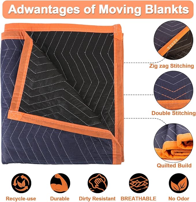 2 Moving Blankets 72x80in with 1 Elastic Rubber Band – Durable Quilted Moving - Image 3