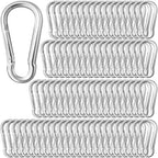 100 Pack 2.36" Sliver Carabiners Clip, M6 Galvanized Steel Small Spring Snap by SEUNGCH