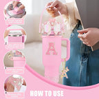 9PCS Pink for Stanley Cup Accessories Set Bling Initials Bow Charms for Stanley - Image 5