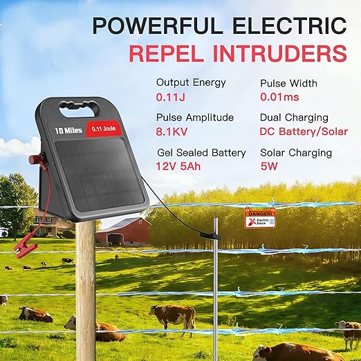 Solar Electric Fence Charger-0.11J-10 Miles, Maximum Output Voltage 8100V- - Image 2