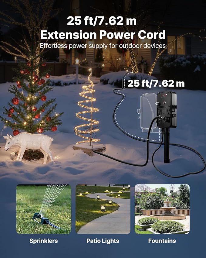 VEVOR Outdoor Power Stake Timer, 25FT Extension Cord, Remote Control Outdoor - Image 5