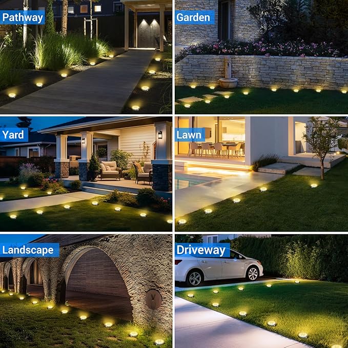 Peasur Mini Solar Ground Lights Outdoor, 12 Pack Flat Solar Powered Disc Lights - Image 6