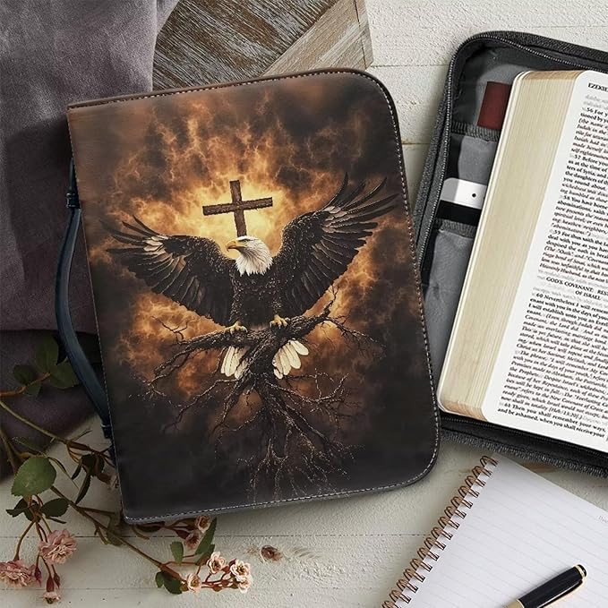 XL Bible Cover Case for Women Men Bald Eagle and Cross Print PU Leather Bible - Image 5