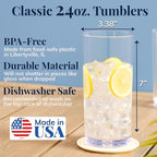 US Acrylic Classic Clear Plastic Reusable Drinking Glasses 24oz Iced-Tea Cups | - Image 2