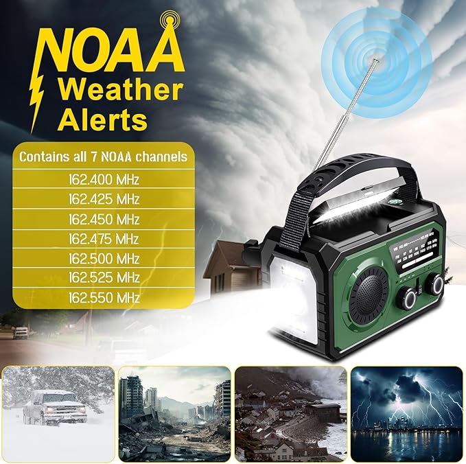 59200mWh Emergency Radio - 16000mAh Portable Solar Hand Crank NOAA/AM/FM - Image 4