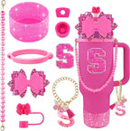 9PCS Hot Pink for Stanley Cup Accessories Set Bling Initials Bow Charms for by Unknown