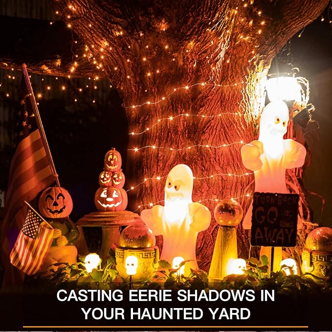 suddus Orange Halloween Fairy Lights Battery Operated, 66ft 200 LED Copper Wire - Image 6