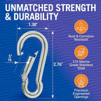 Stainless Steel Carabiner Clip, 4 Pack, 316 Marine Grade, Heavy Duty Spring - Image 3