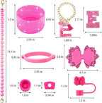 9PCS Hot Pink for Stanley Cup Accessories Set Bling Initials Bow Charms for - Image 3