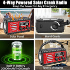 20000mah Emergency Radio, SW/NOAA/AM/FM Weather Radio, Solar Powered Hand Crank - Image 6