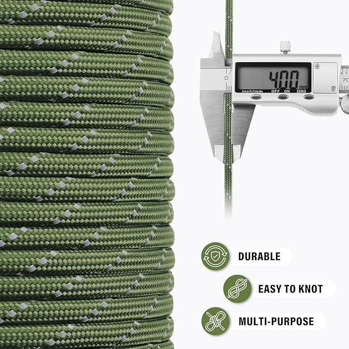 Reflective Paracord Rope 750 lb - 100ft 5/32" Parachute Cord 4MM 12-Strand para - Image 6