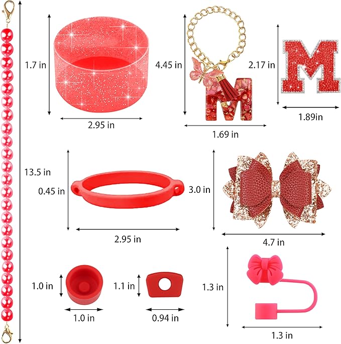 9PCS Red for Stanley Cup Accessories Set Bling Initials Bow Charms for Stanley - Image 3