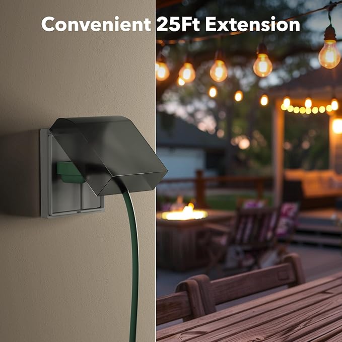 BN-LINK 25 ft Outdoor Extension Cord w/3 Inline Outlets 16/3 Gauge, SJTW Green - Image 6