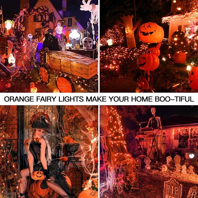 suddus Orange Halloween Fairy Lights Battery Operated, 66ft 200 LED Copper Wire - Image 2