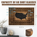 68 Slots 40 x 28'' Large World Map Shot Glass Display Case Rustic Wood Shot - Image 2