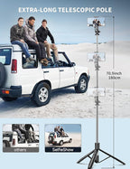 71" Phone Tripod & Selfie Stick, All in One Extendable Cell Phone Tripod - Image 2