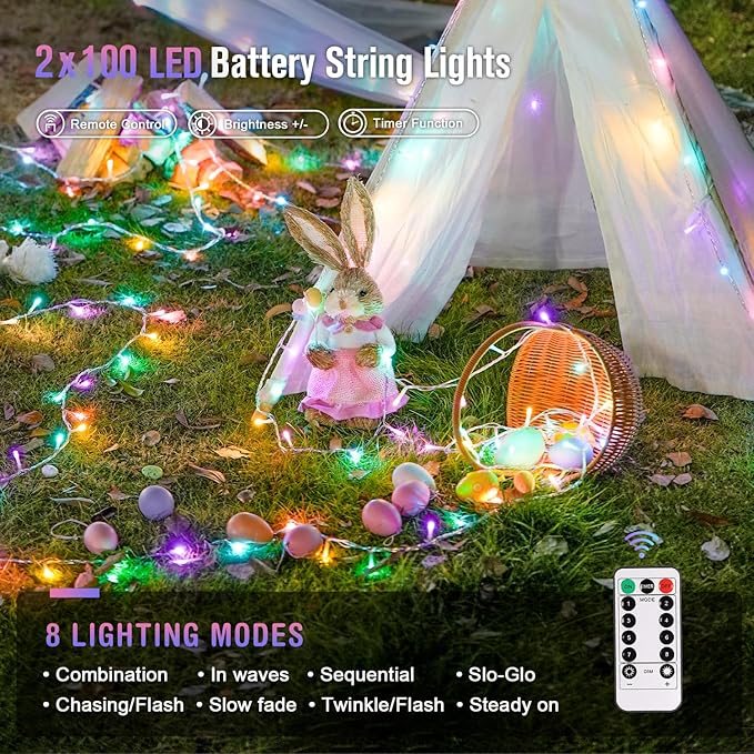 JMEXSUSS 2 Pack Easter Lights Battery Operated Outdoor Indoor, Total 66ft 200 - Image 6