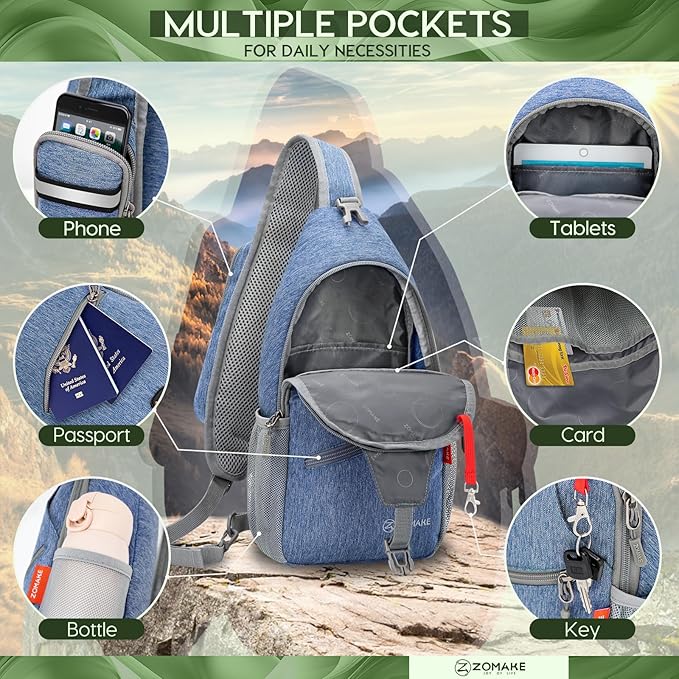ZOMAKE Sling Bag, Small Crossbody Sling Backpack, Water Resistant Shoulder - Image 5
