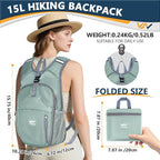 15L Foldable Hiking Backpack, Lightweight Packable Waterproof Machine Washable - Image 2