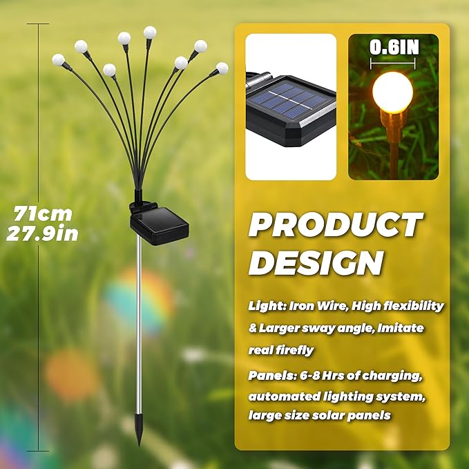 Solar Lights Outdoor-4Pack 32LEDs Solar Garden Firefly Lights Outside, Solar - Image 4
