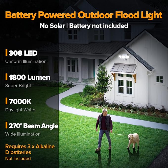 UME Battery Powered Motion Sensor Outdoor Lights 302 LED 1800LM, IP65 - Image 2