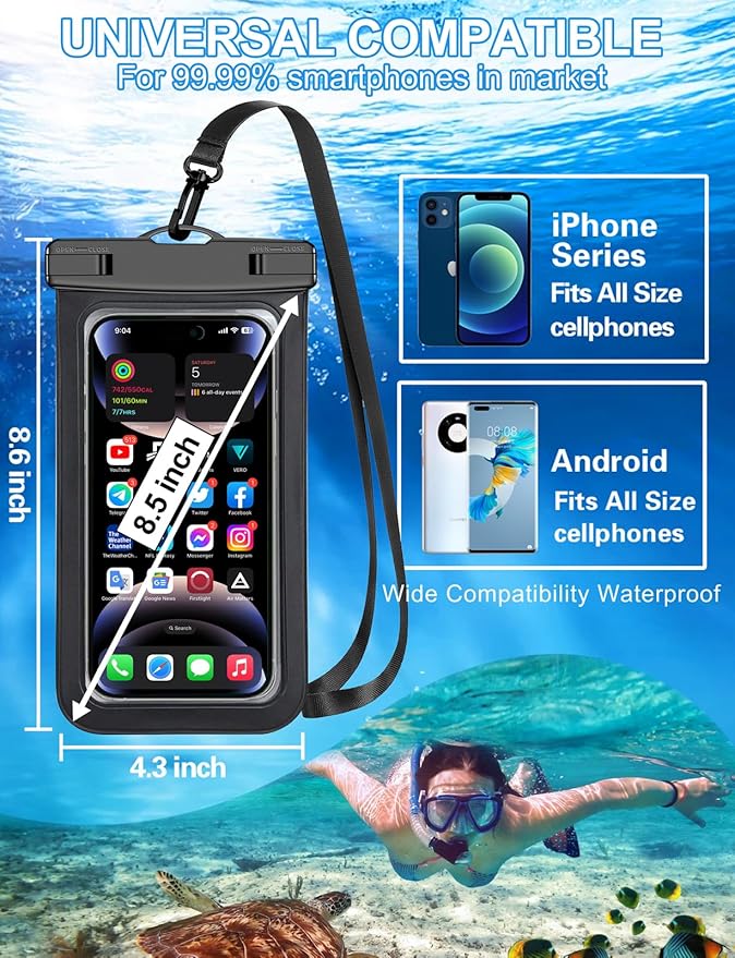 2 Pack White Universal Waterproof Phone Pouch, Large Phone Waterproof Case Dry - Image 3