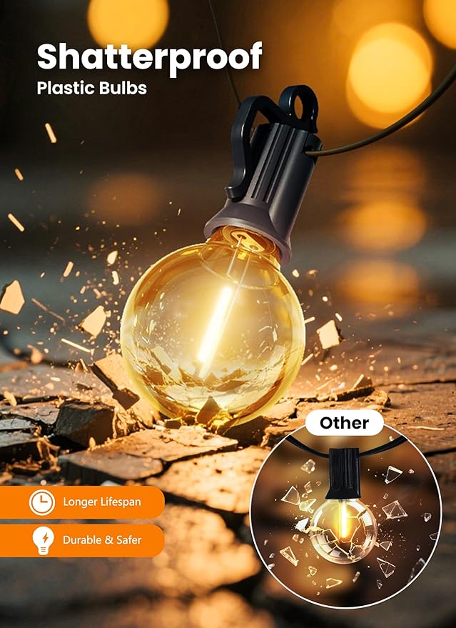 Outdoor String Patio Lights, 25FT 12 LED Patio Lights Waterproof, Connectable - Image 3