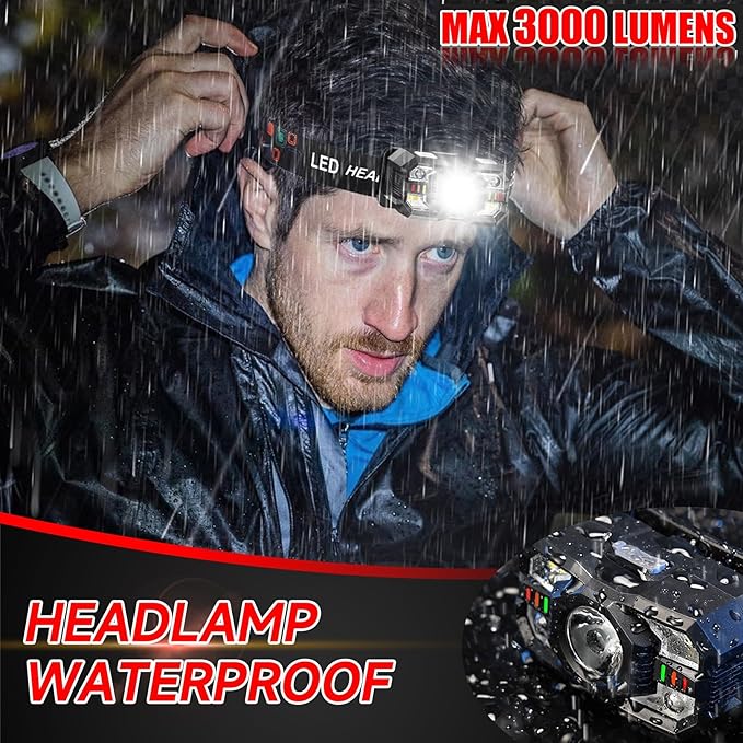 Headlamp Rechargeable 30Pack, 3000 Lumen Ultra-Light Bright Headlamp Flashlight - Image 5