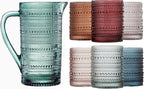 Khen Hobnail Beaded Pitcher & Tumbler Glasses Set | Set of 6 Glasses & Carafe| by Khen