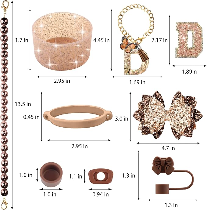 9PCS Brown for Stanley Cup Accessories Set Bling Initials Bow Charms for - Image 3