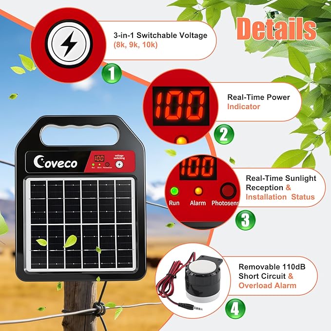 3in1 20Miles Solar Electric Fence Charger - Image 2