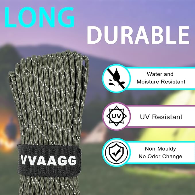 VVAAGG Reflective Paracord Rope 100FT, 7 Strand Nylon para Cord Lanyard Utility - Image 2