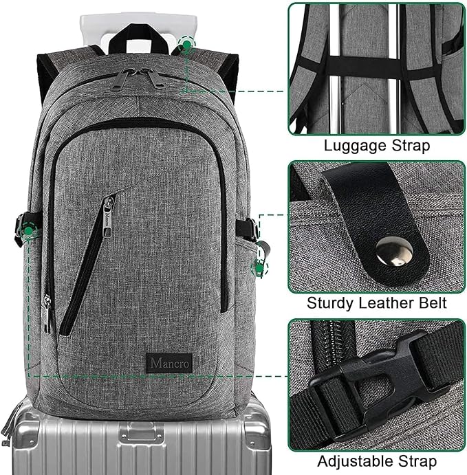 Mancro 17.3 Inch Business Laptop Backpack Large Travel Backpack Lightweight - Image 8