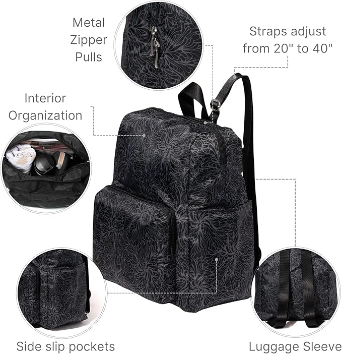 Baggallini Women's Carryall Packable Backpack, Midnight Blossom - Image 4