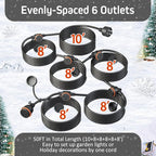 50FT Black Outdoor Extension Cord, Evenly Spaced 6 Outlets Plugs - Image 2