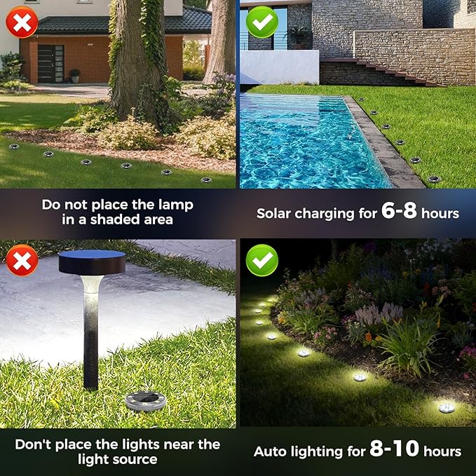 Peasur Mini Solar Ground Lights, 6 Pack Flat Solar Disc Lights Outdoor - Image 8