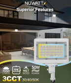 NUWATT 50W LED Flood Light, 3CCT 3000K/4000K/5000K Selectable, IP65 Waterproof - Image 4