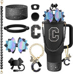9PCS Black for Stanley Cup Accessories Set Bling Initials Bow Charms for by Unknown