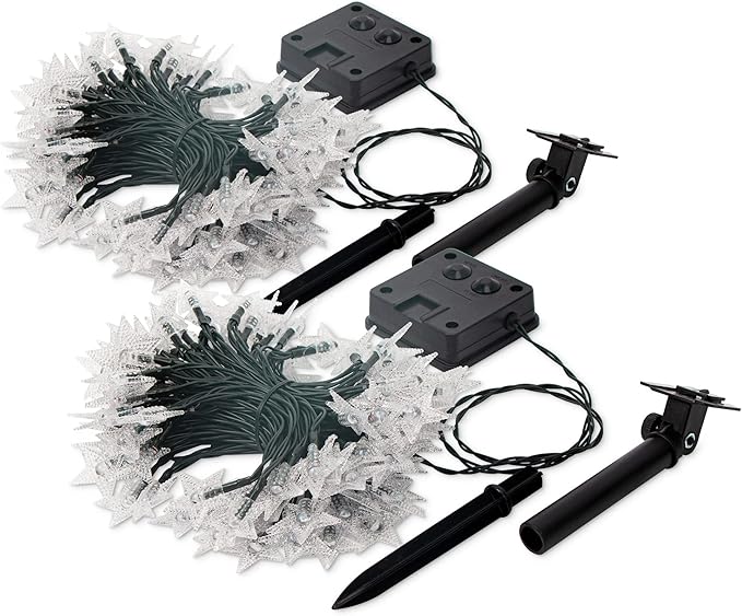 2 Pack Solar Powered Outdoor Patriotic Star String Lights, 100 LED 33 FT Each - Image 8
