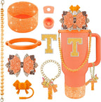 9PCS Orange for Stanley Cup Accessories Set Bling Initials Bow Charms for by Unknown
