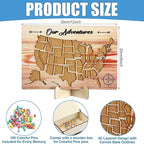 Cork Board USA Travel Map with Push 100 Pin and Wooden Storage Box 12" x 8" - Image 2