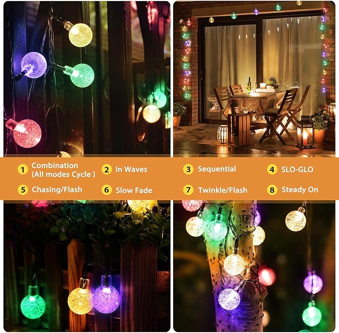 Outdoor Solar String Lights, 46FT 66LED 8Modes Crystal Color Solar Powered - Image 4