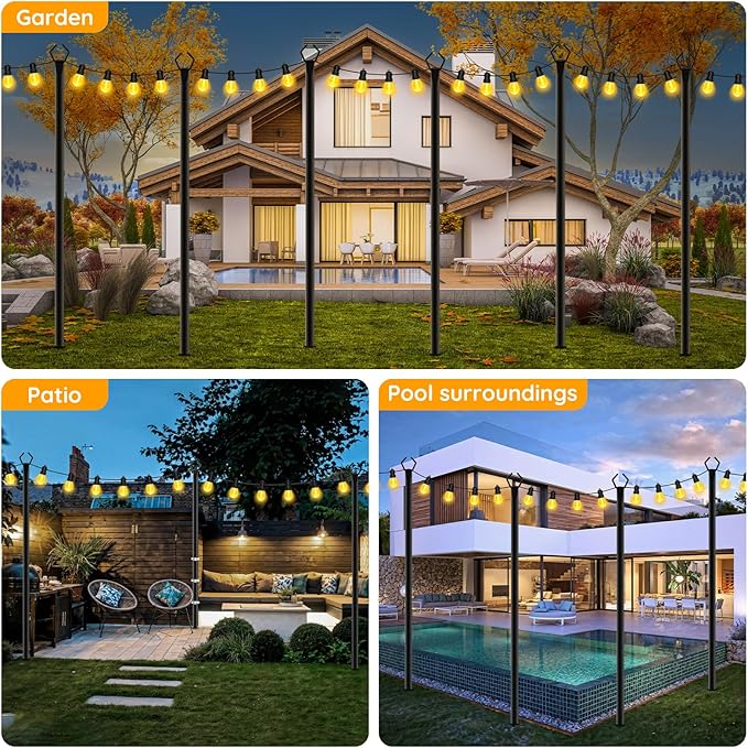 AHRLHR 2 Pack String Light Poles, Outdoor String Light Pole 10ft Forked Metal - Image 2