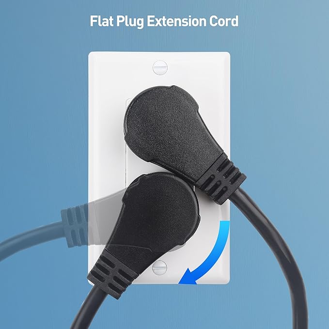 Cable Matters 2-Pack 16 AWG 360° Rotating Flat Plug Short Extension Cord - 1ft - Image 3