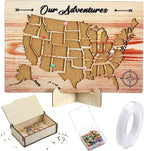 Cork Board USA Travel Map with Push 100 Pin and Wooden Storage Box 12" x 8" by Humyoun
