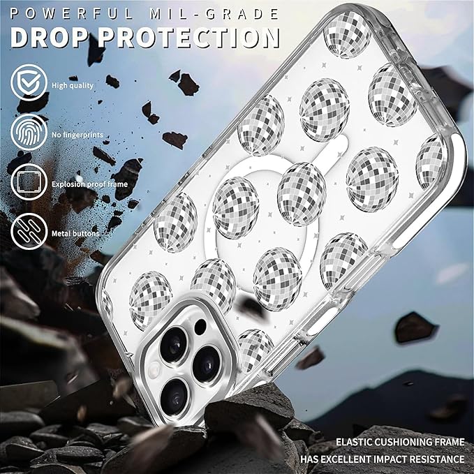 Case for iPhone 16 Pro Max, Disco Ball Grayish White Phone Case Design，for - Image 5