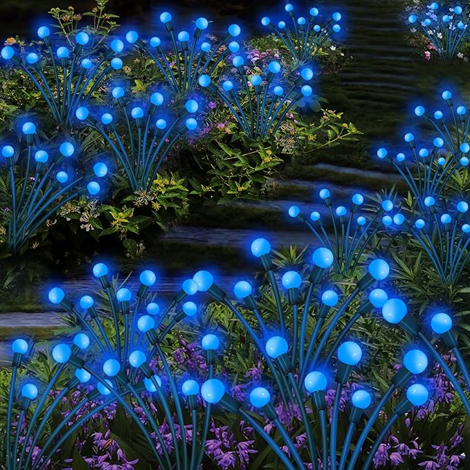 Kohlrabi Solar Garden Lights Outdoor, 4 Pack 32 LED Solar Blue Firefly Lights - Image 6